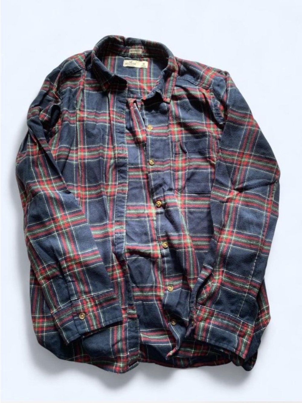 Hollister Navy and Red Plaid Button-Down Shirt